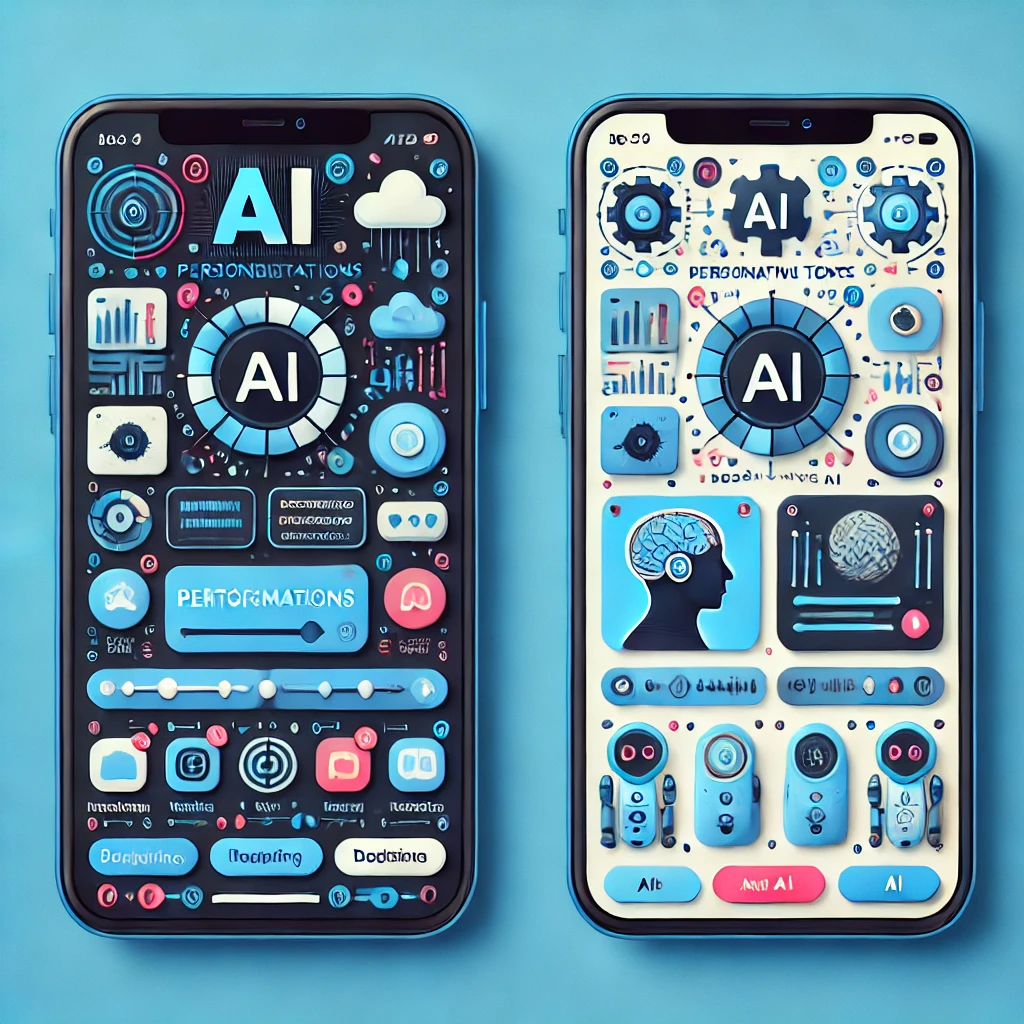 A side-by-side comparison highlighting the difference in the user interface between an AI-driven smartphone and a traditional non-AI device.