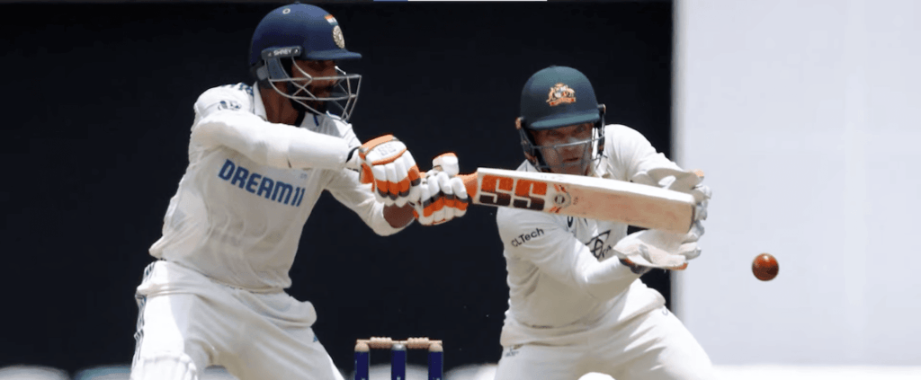A cricket player if playing a shot and a wicket-keeper is trying to catch ball